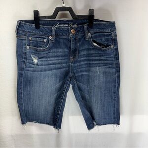 ✨️American Eagle Outfitters Women's Dark Blue Wash Mid Rise Bermuda Denim Shorts